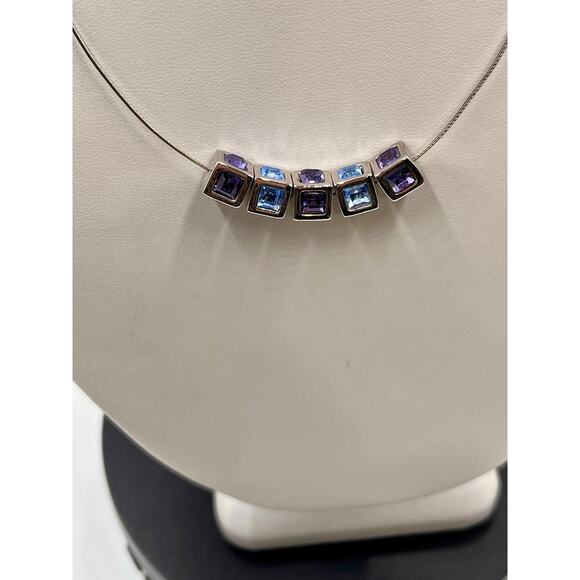 Swarovski Signed Swan Blue and Purple Crystal Cubes on Chain Necklace - Picture 4 of 10